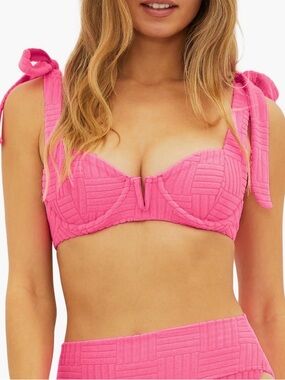 Beach Riot Hot Pink Textured Underwire Bikini Top with Tie Straps